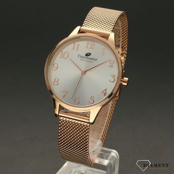 Zegarek damski TIMEMASTER 223-1A różowe złoto. Zegarek damski ze srebrną tarczą i cyframi arabskimi w kolorze różowego złota. Zegarek damski na bransolecie. Elegancki zegarek damski. Świetny pomysł na prezent dla kobiety. Idea (3).jpg