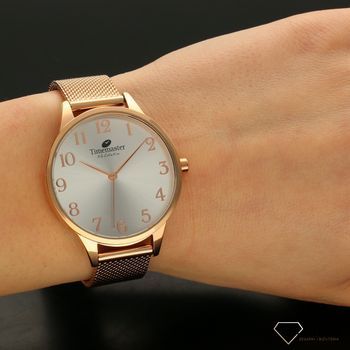 Zegarek damski TIMEMASTER 223-1A różowe złoto. Zegarek damski ze srebrną tarczą i cyframi arabskimi w kolorze różowego złota. Zegarek damski na bransolecie. Elegancki zegarek damski. Świetny pomysł na prezent dla kobiety. Idealn (1).jpg