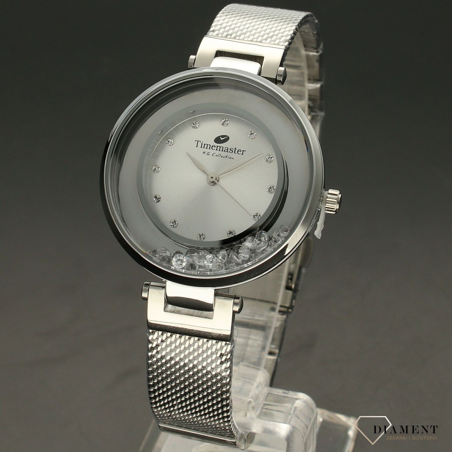 Zegarek damski TIMEMASTER 226-1A srebrny z kryształami.  Zegarek damski z pięknymi, mieniącymi się kryształami. Zegarek damski w kolorze srebrnym. Tarcza zegarka ozdobiona błyszczącą cyrkonią. Zegarek damski (5).jpg