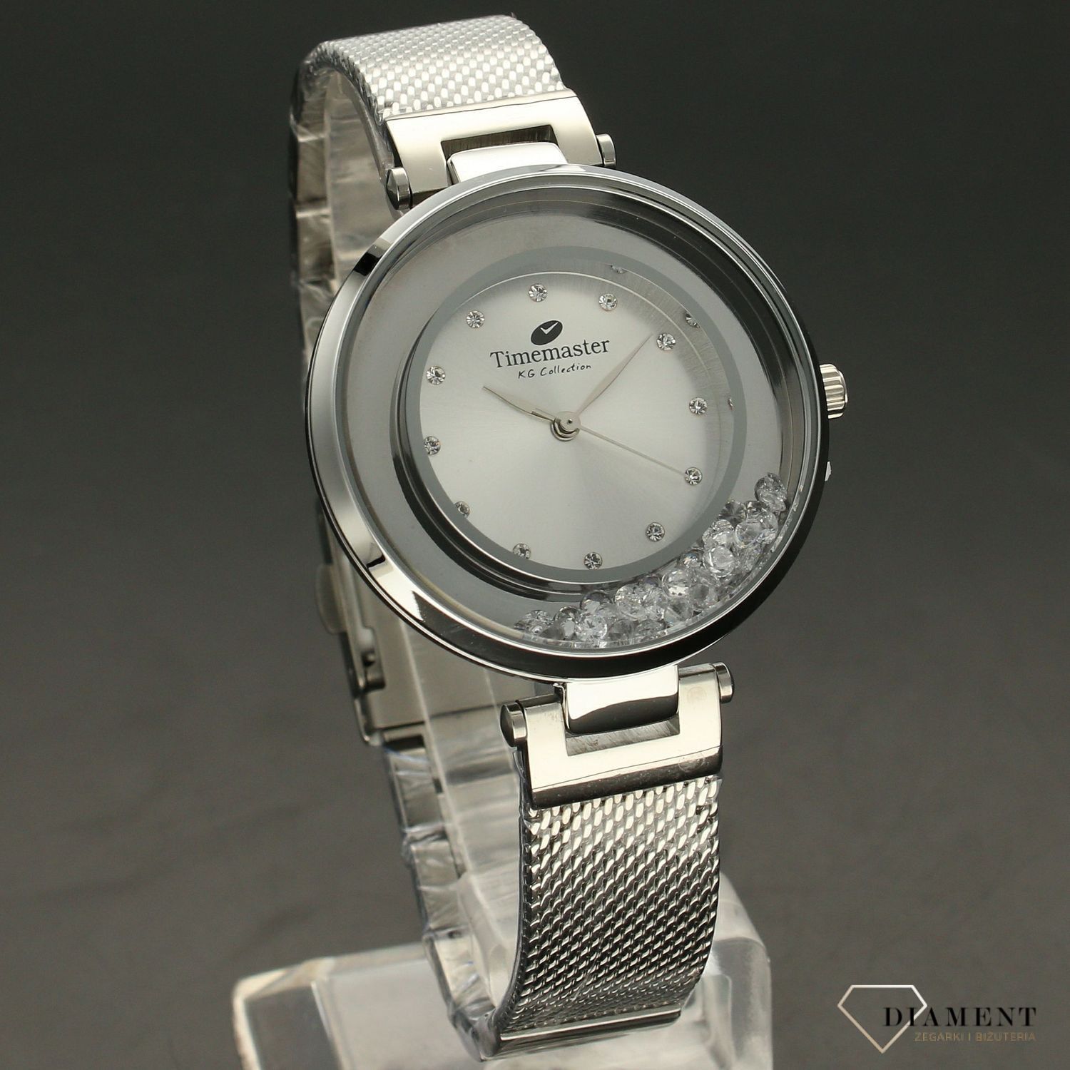 Zegarek damski TIMEMASTER 226-1A srebrny z kryształami.  Zegarek damski z pięknymi, mieniącymi się kryształami. Zegarek damski w kolorze srebrnym. Tarcza zegarka ozdobiona błyszczącą cyrkonią. Zegarek damski (5).jpg