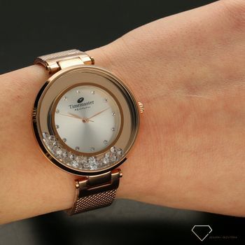 Zegarek damski TIMEMASTER 226-2A różowe złoto z kryształami. Zegarek damski z pięknymi, mieniącymi się kryształami. Zegarek damski w kolorze różowego złota. Tarcza zegarka ozdobiona błyszczącą cyrkonią (1).jpg
