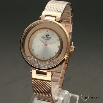 Zegarek damski TIMEMASTER 226-2A różowe złoto z kryształami. Zegarek damski z pięknymi, mieniącymi się kryształami. Zegarek damski w kolorze różowego złota. Tarcza zegarka ozdobiona błyszczącą cyrkonią (3).jpg