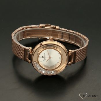 Zegarek damski TIMEMASTER 226-2A różowe złoto z kryształami. Zegarek damski z pięknymi, mieniącymi się kryształami. Zegarek damski w kolorze różowego złota. Tarcza zegarka ozdobiona błyszczącą cyrkonią (4).jpg