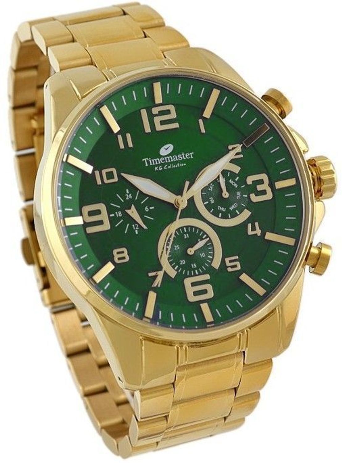 Zegarek męski TIMEMASTER 229-04GR, Masywny, elegancki zegarek męski na złotej bransolecie z zieloną tarczą to najnowszy krzyk mody. Zegarek w kolorze złota podkreśla prestiż i przykuwa uwagę. Zafunduj sobie odrobinę lu.jpg