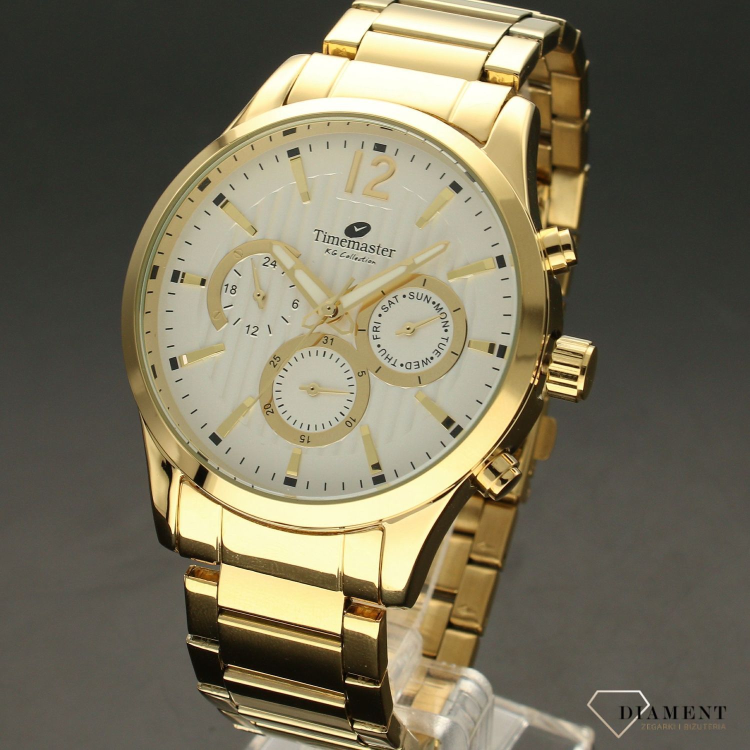 Zegarek męski TIMEMASTER 229-10 złoty. Zegarek męski w złotej kolorystyce z jasną tarczą ozdobioną złotymi dodatkami na tarczy. Zegarek męski w złotej kolorystyce. Elegancki zegarek dla eleganckiego mężczyzny.  (2).jpg