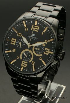 Zegarek męski na złotej bransolecie Timemaster 229-4 z czarną tarczą Zegarek męski w czarnej kolorystyce z ciemną tarczą ozdobioną złotymi dodatkami na tarczy.Masywny, czarny zeg (2).jpg