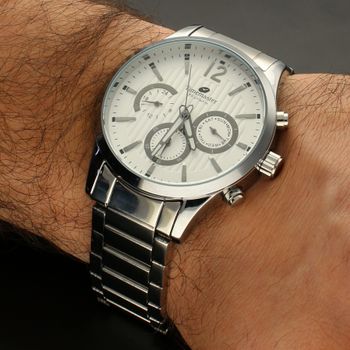 Zegarek męski na srebrnej bransolecie TIMEMASTER 229-9. Zegarek z białą tarczą i srebrnymi indeksami. Zegarek posiada kalendarz  (1).jpg