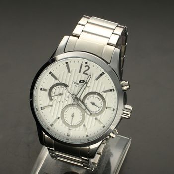 Zegarek męski na srebrnej bransolecie TIMEMASTER 229-9. Zegarek z białą tarczą i srebrnymi indeksami. Zegarek posiada kalendarz  (4).jpg
