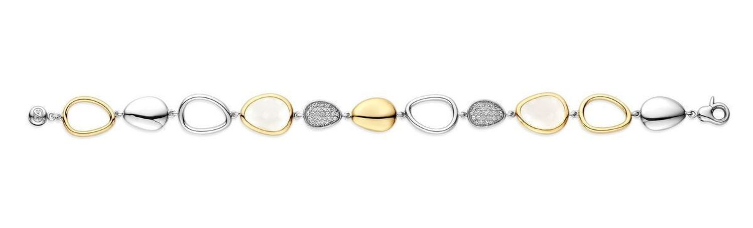 Bransoletka damska TI SENTO – srebro 925, złocona 18K, zdobiona cyrkoniami i mlecznym kamieniem w owalnej oprawie. Elegancka i nowoczesna, idealna do codziennych 1.jpg