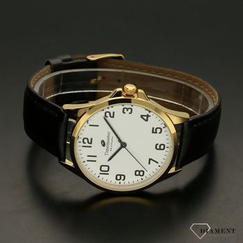 Zegarek męski TIMEMASTER 231-2 klasyczny na pasku. Zegarek męski. Zegarek męski o klasycznym wyglądzie na czarnym skórzanym pasku, sprzączka w kolorze złotym. Tarcza zegarka w kolorze białym z czarnymi, czytelny (4).jpg