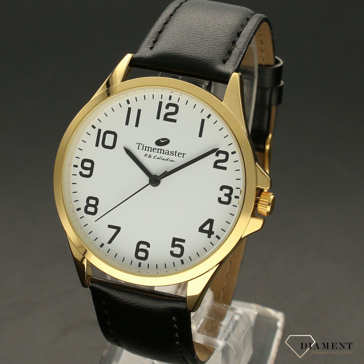 Zegarek męski TIMEMASTER 231-2 klasyczny na pasku. Zegarek męski. Zegarek męski o klasycznym wyglądzie na czarnym skórzanym pasku, sprzączka w kolorze złotym. Tarcza zegarka w kolorze białym z czarnymi, czytelny (2).jpg