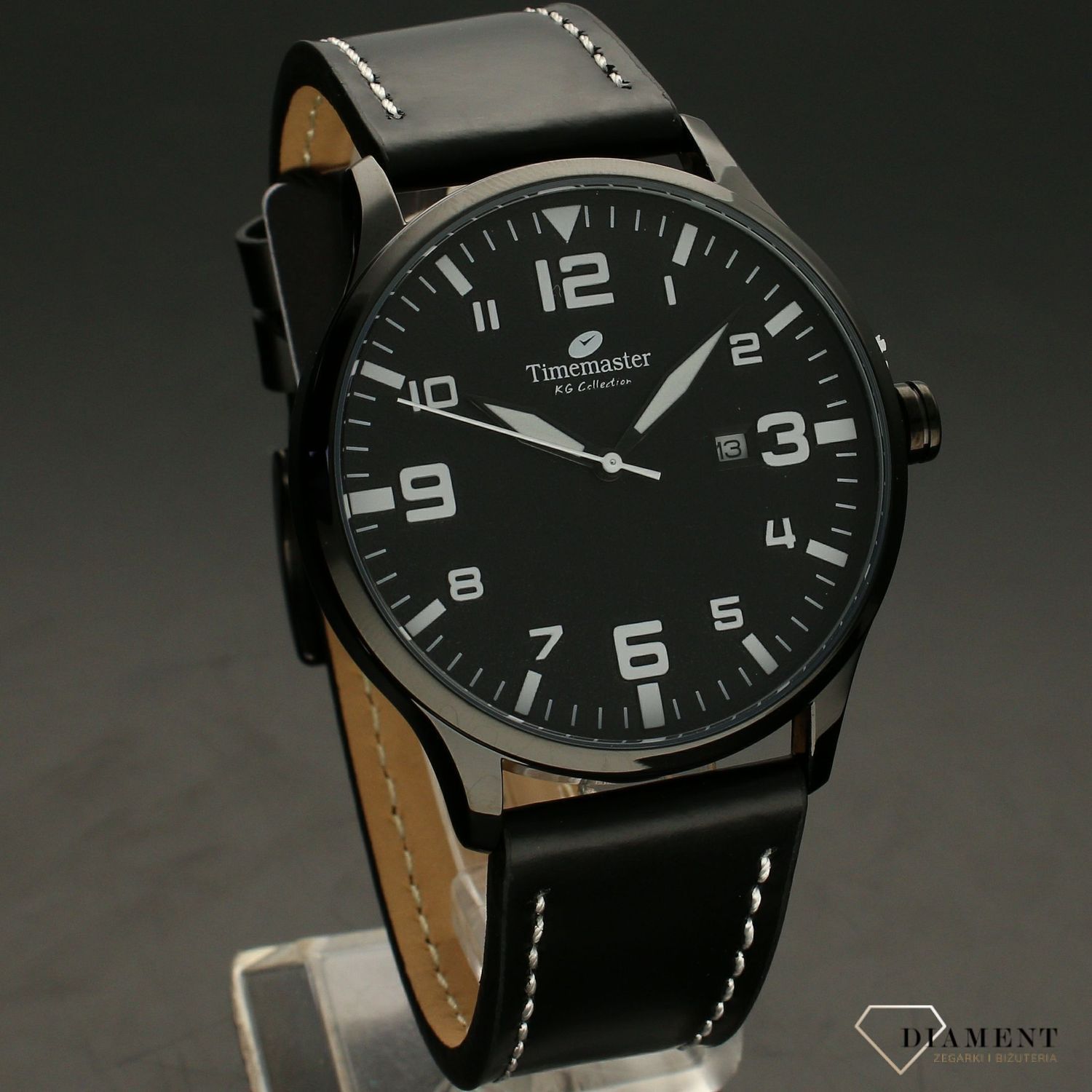 Zegarek męski na czarnym pasku Timenmaster 235-4 z białymi cyframi na czarnej tarczy  (1).jpg