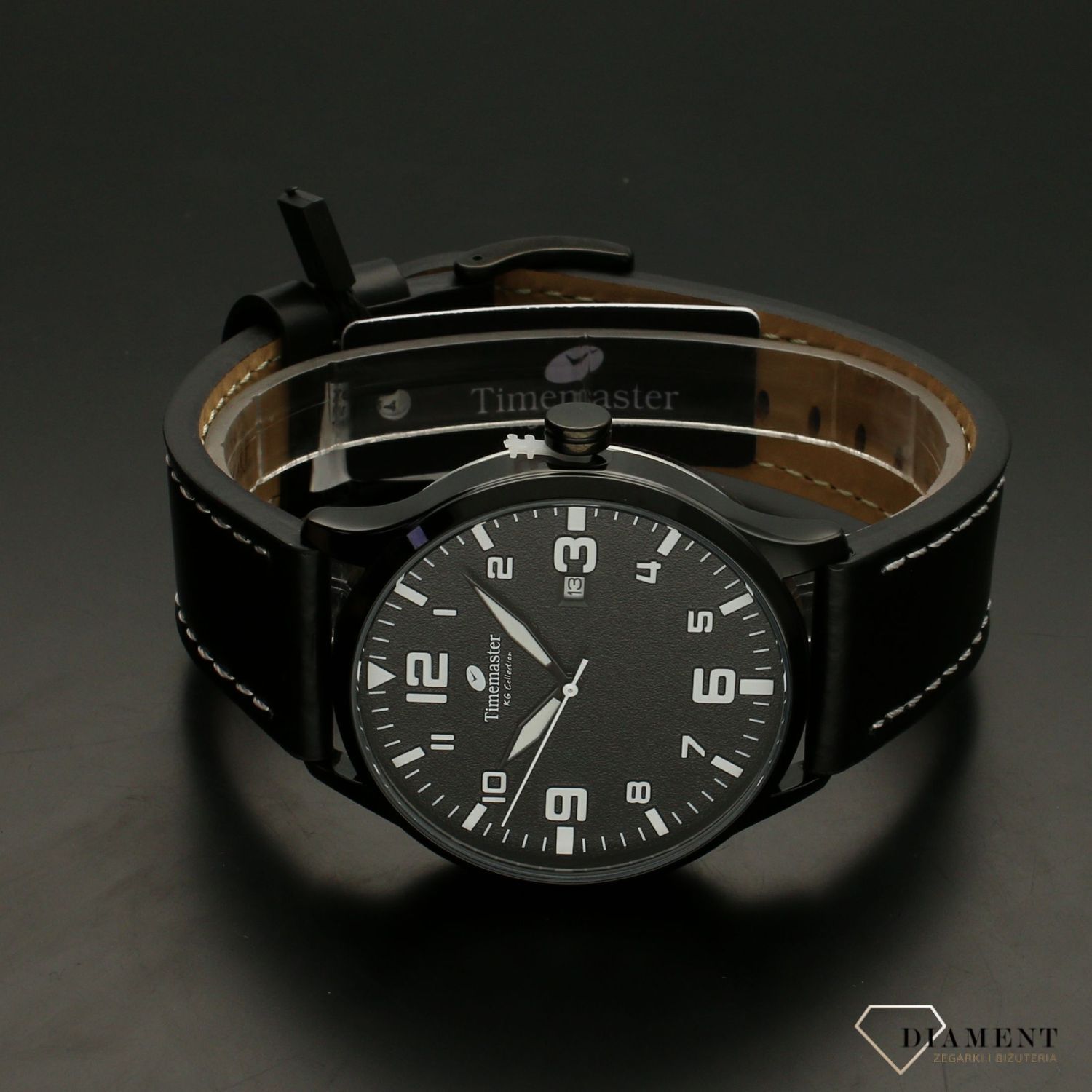 Zegarek męski na czarnym pasku Timenmaster 235-4 z białymi cyframi na czarnej tarczy  (1).jpg