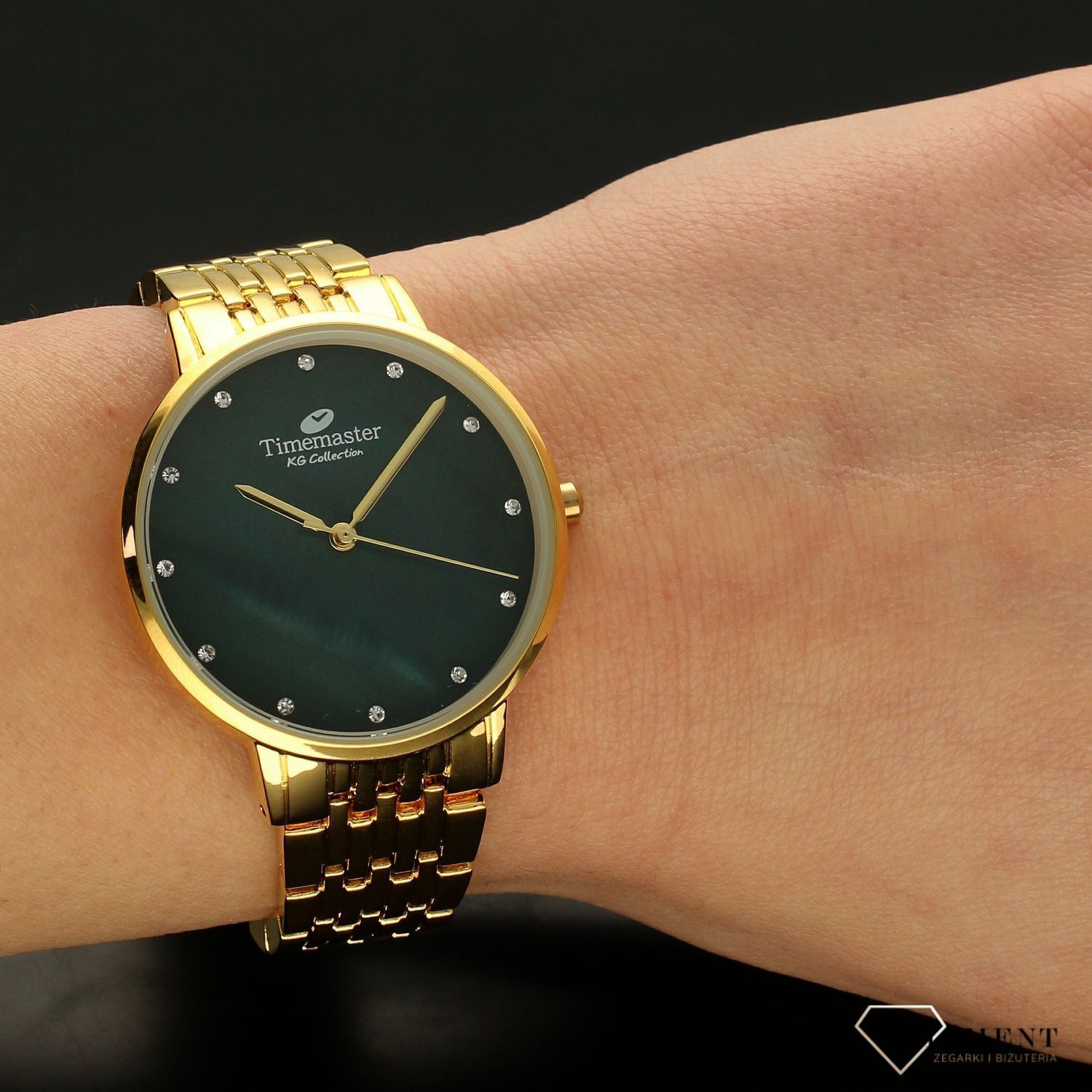 Zegarek damski TIMEMASTER 238-2 zielona tarcz. Zegarek damski z modną tarczą w nowoczesnym kolorze butelkowej zieleni. Zegarek zachowany w złotej kolorystyce. Idealny pomysł na prezent. Zegarek damski.  (2).jpg