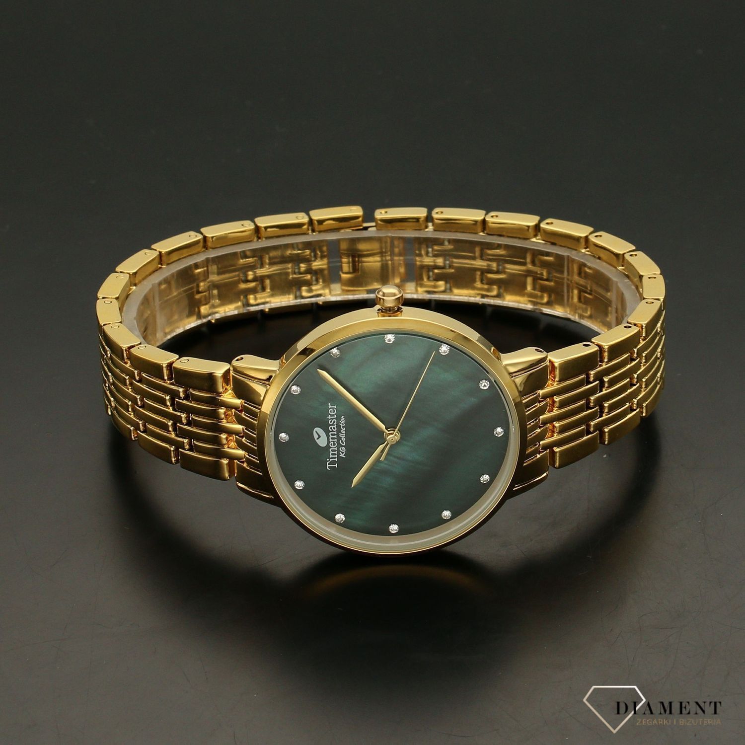 Zegarek damski TIMEMASTER 238-2 zielona tarcz. Zegarek damski z modną tarczą w nowoczesnym kolorze butelkowej zieleni. Zegarek zachowany w złotej kolorystyce. Idealny pomysł na prezent. Zegarek damski.  (2).jpg
