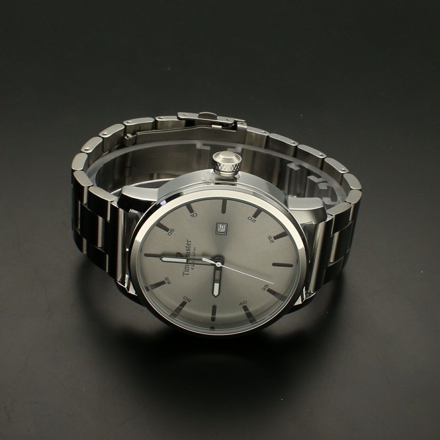 Zegarek męski na srebrnej bransolecie TIMEMASTER 240-2 z datownikiem. Srebrna solidna męska bransoleta z dużą tarczą dodaje char (5).jpg