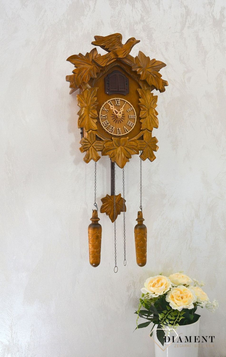 Zegar ścienny drewniany domek z kukułką Adler 24014D. Zegar z kolekcji zegarów z kukułką w kolorze dębu ✓Zegary ścienne✓Zegar z kukułką (1).JPG