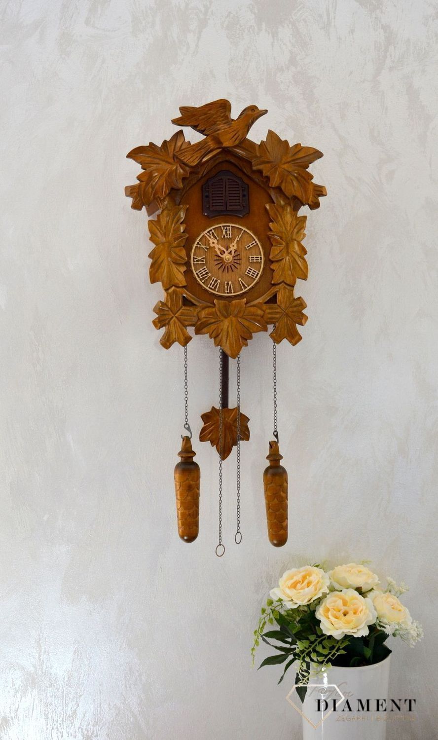 Zegar ścienny drewniany domek z kukułką Adler 24014D. Zegar z kolekcji zegarów z kukułką w kolorze dębu ✓Zegary ścienne✓Zegar z kukułką (1).JPG