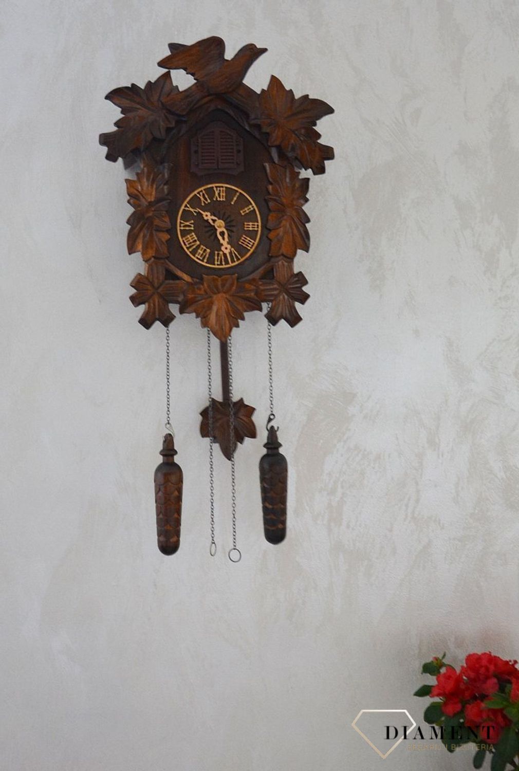 Zegar ścienny drewniany 'Jaskółka' domek z kukułką Adler 24014W zegar z kolekcji zegarów z kukułką w kolorze ciemnego orzecha ✓Zegary ścienne✓Zegar z kukułką ✓ Zegary szafkowe (6).JPG