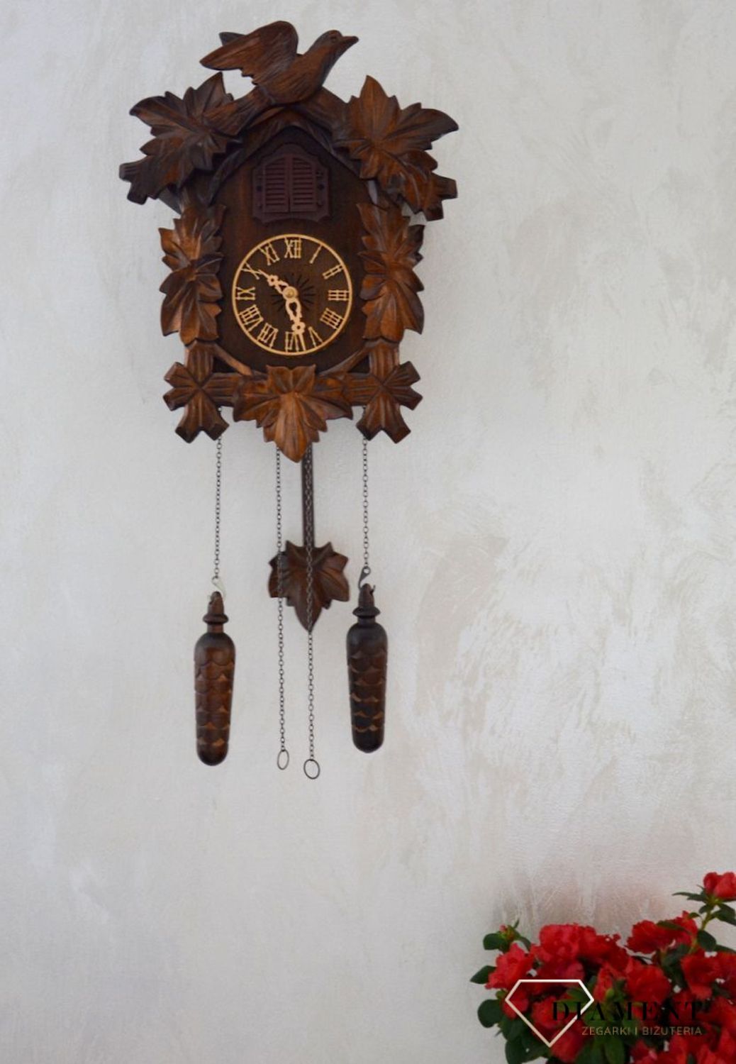 Zegar ścienny drewniany 'Jaskółka' domek z kukułką Adler 24014W zegar z kolekcji zegarów z kukułką w kolorze ciemnego orzecha ✓Zegary ścienne✓Zegar z kukułką ✓ Zegary szafkowe (6).JPG