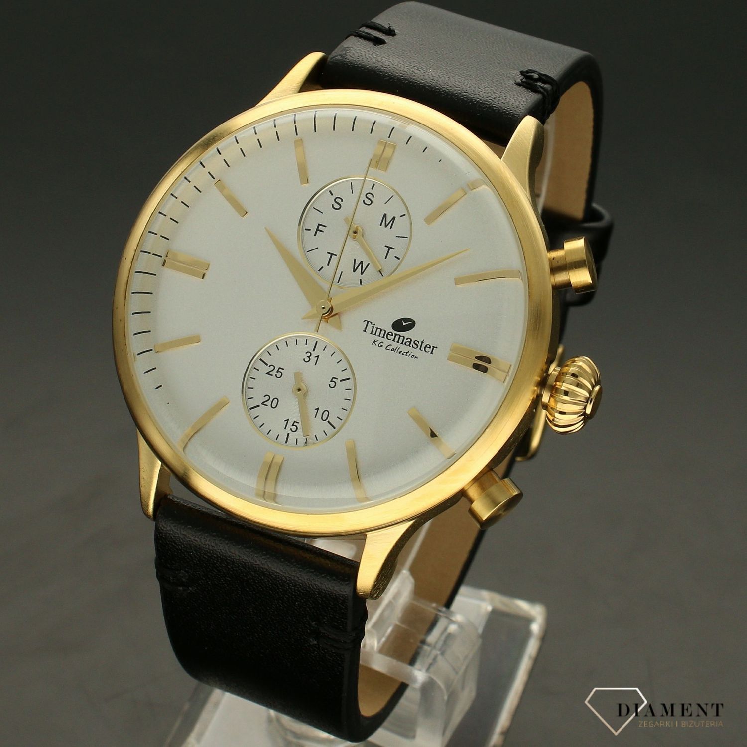 Zegarek męski na czarnym pasku Timemaster 242-3 z kopertą w kolorze złota (1).jpg