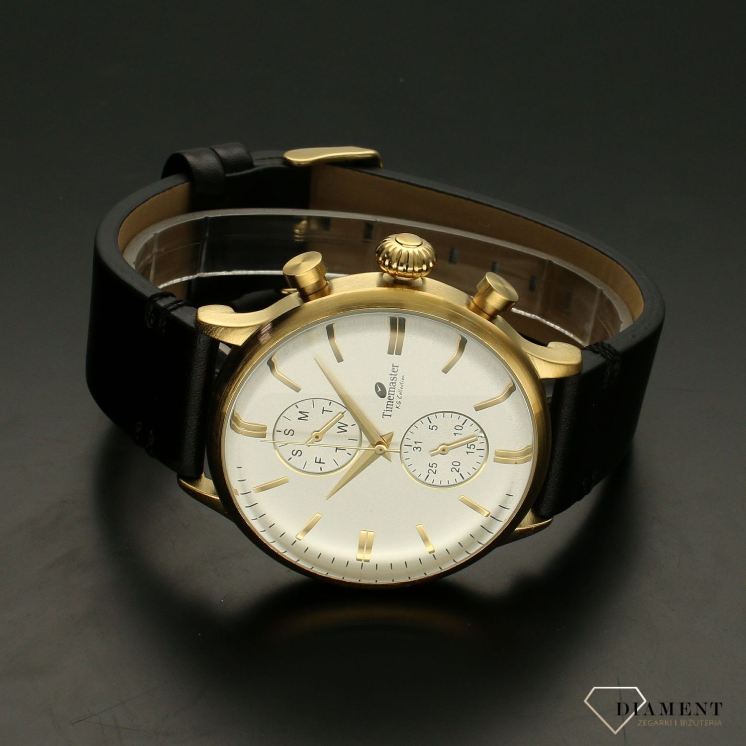 Zegarek męski na czarnym pasku Timemaster 242-3 z kopertą w kolorze złota (1).jpg