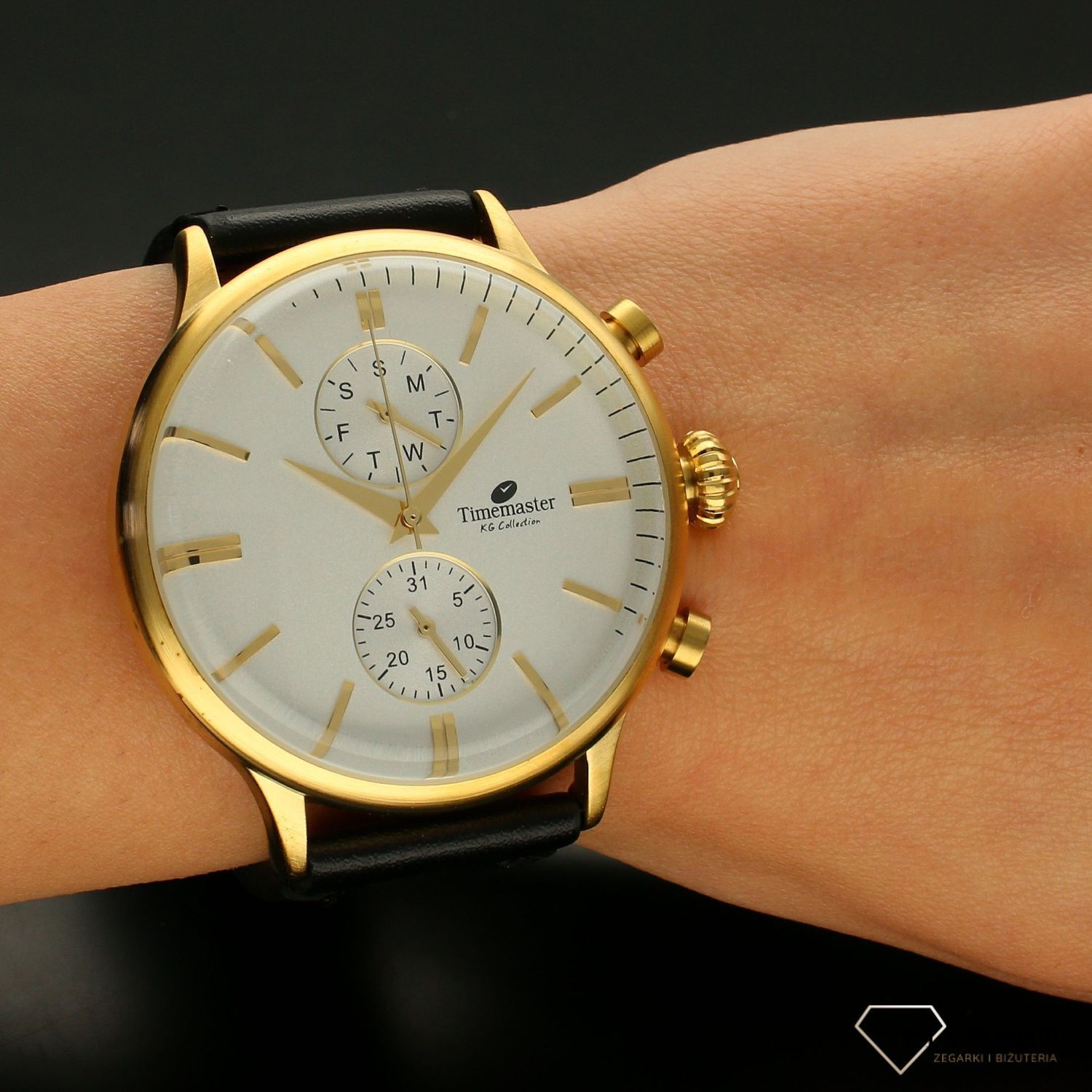 Zegarek męski na czarnym pasku Timemaster 242-3 z kopertą w kolorze złota (1).jpg