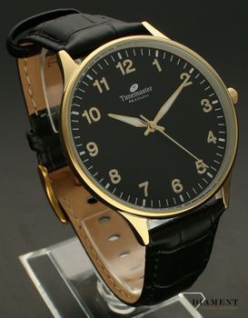 Zegarek męski złoty na czarnym pasku TIMEMASTER 251-5 z czytelna tarczą posiada wskazówki świecące  (1).jpg