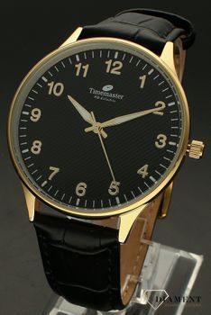 Zegarek męski złoty na czarnym pasku TIMEMASTER 251-5 z czytelna tarczą posiada wskazówki świecące  (2).jpg