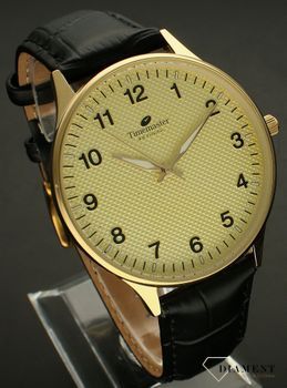 Zegarek męski złoty na czarnym pasku TIMEMASTER 251-6 z czytelna tarczą posiada wskazówki świecące w ciemności. Zegarek męski to dobry pomysł na prezent dla mężczyzny. Grawer na zegarku gratis. Zapraszamy (1).jpg