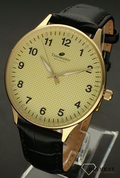 Zegarek męski złoty na czarnym pasku TIMEMASTER 251-6 z czytelna tarczą posiada wskazówki świecące w ciemności. Zegarek męski to dobry pomysł na prezent dla mężczyzny. Grawer na zegarku gratis. Zapraszamy (2).jpg