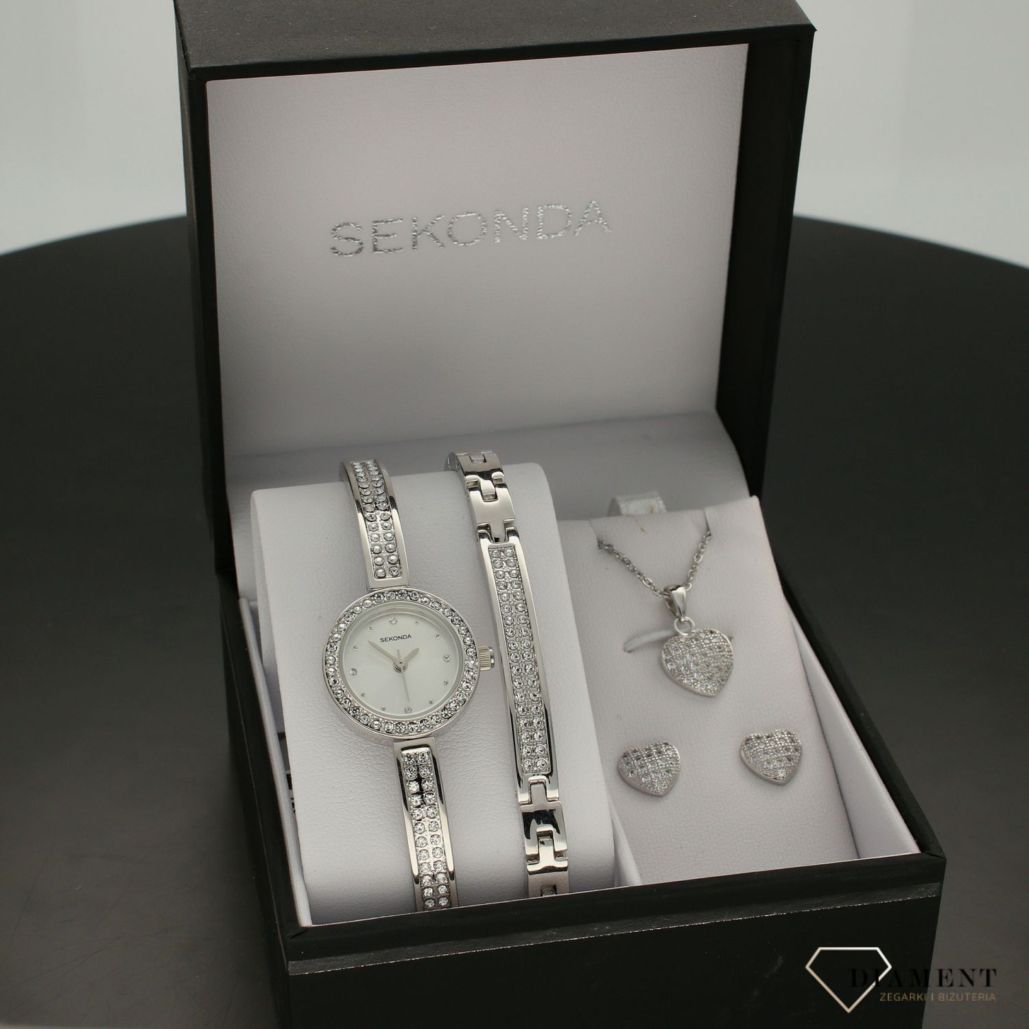 Zestaw prezentowy zegarek z naszyjnikiem, bransoletką i kolczykami 2528G 'Miłosne szczere serca' (1).jpg