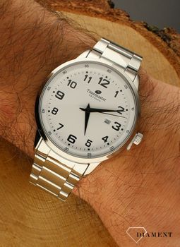 Zegarek męski na bransolecie TIMEMASTER 255-01 w wyraźną tarcza. Czarne cyfry na białym tle.Taki zegarek męski to doskonały prezent dla taty. Pamiątkowy grawer na zegarku gratis. Zapraszamy (1).jpg