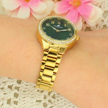 Zegarek damski Timemaster 265-07 złoty – zielona tarcza, cyrkonie, bransoleta stalowa, elegancki (3).jpg