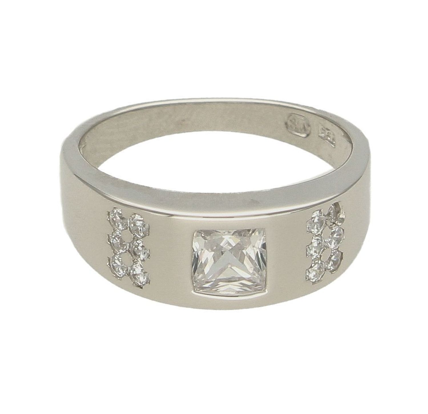 Srebrny pierścionek płaski z cyrkoniami 27027165. Srebrny pierścionek płaski z cyrkoniami to dodatek, który sprawdzi się w każdej stylizacji, dlatego każda kobieta powinna mieć go w swojej kolekcji. Ten urokliwy pierścionek w (1).jpg