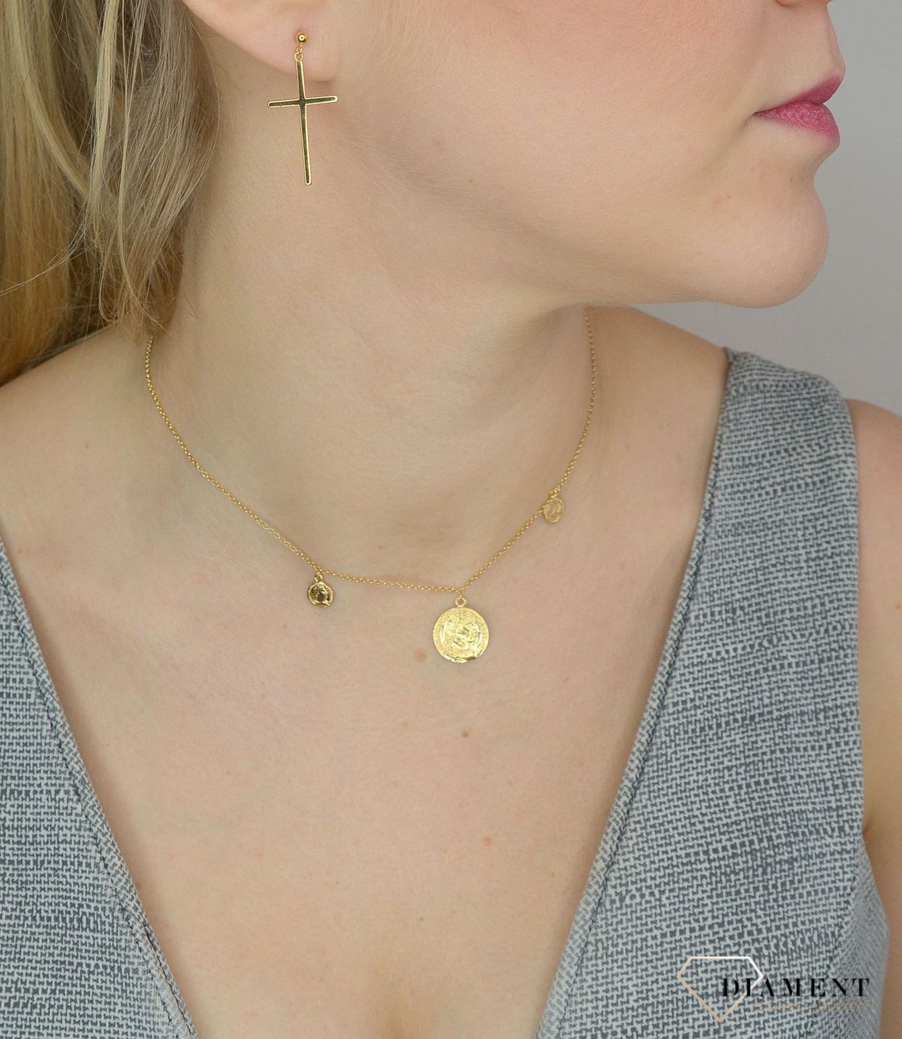 Srebrne kolczyki 925 pozłacane wiszące krzyże 271235770310.jpg