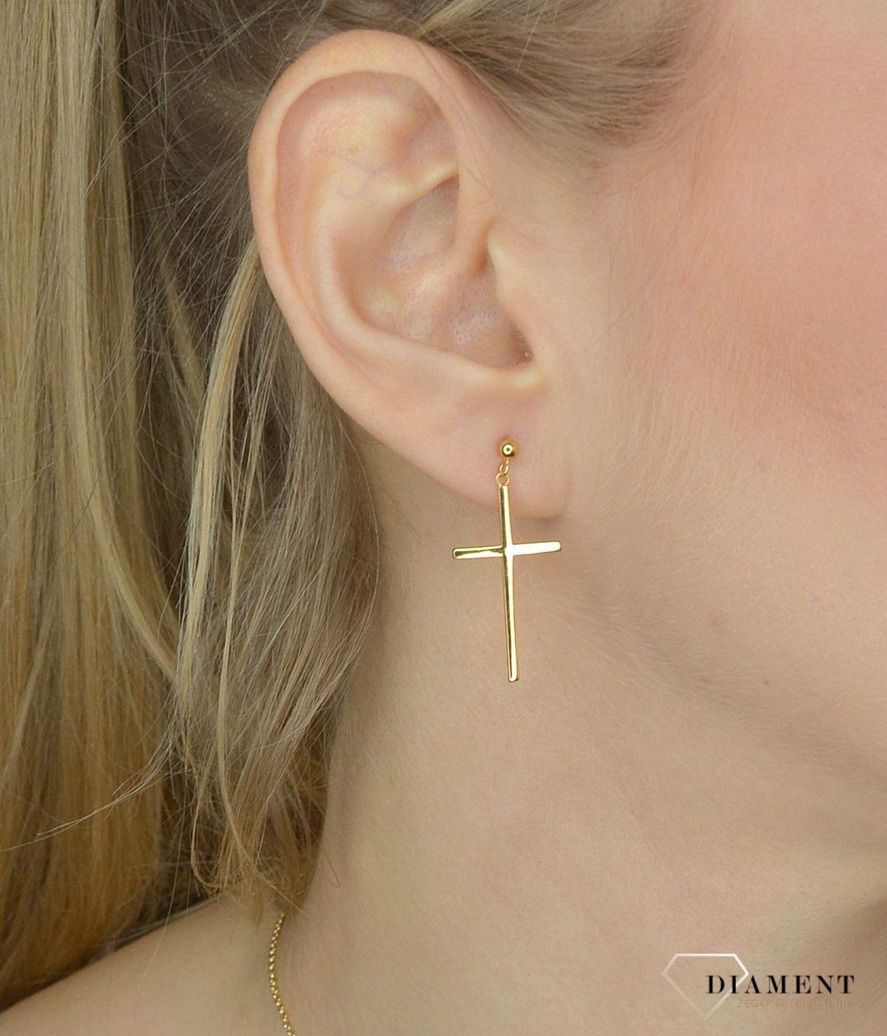 Srebrne kolczyki 925 pozłacane wiszące krzyże 271235770310.jpg