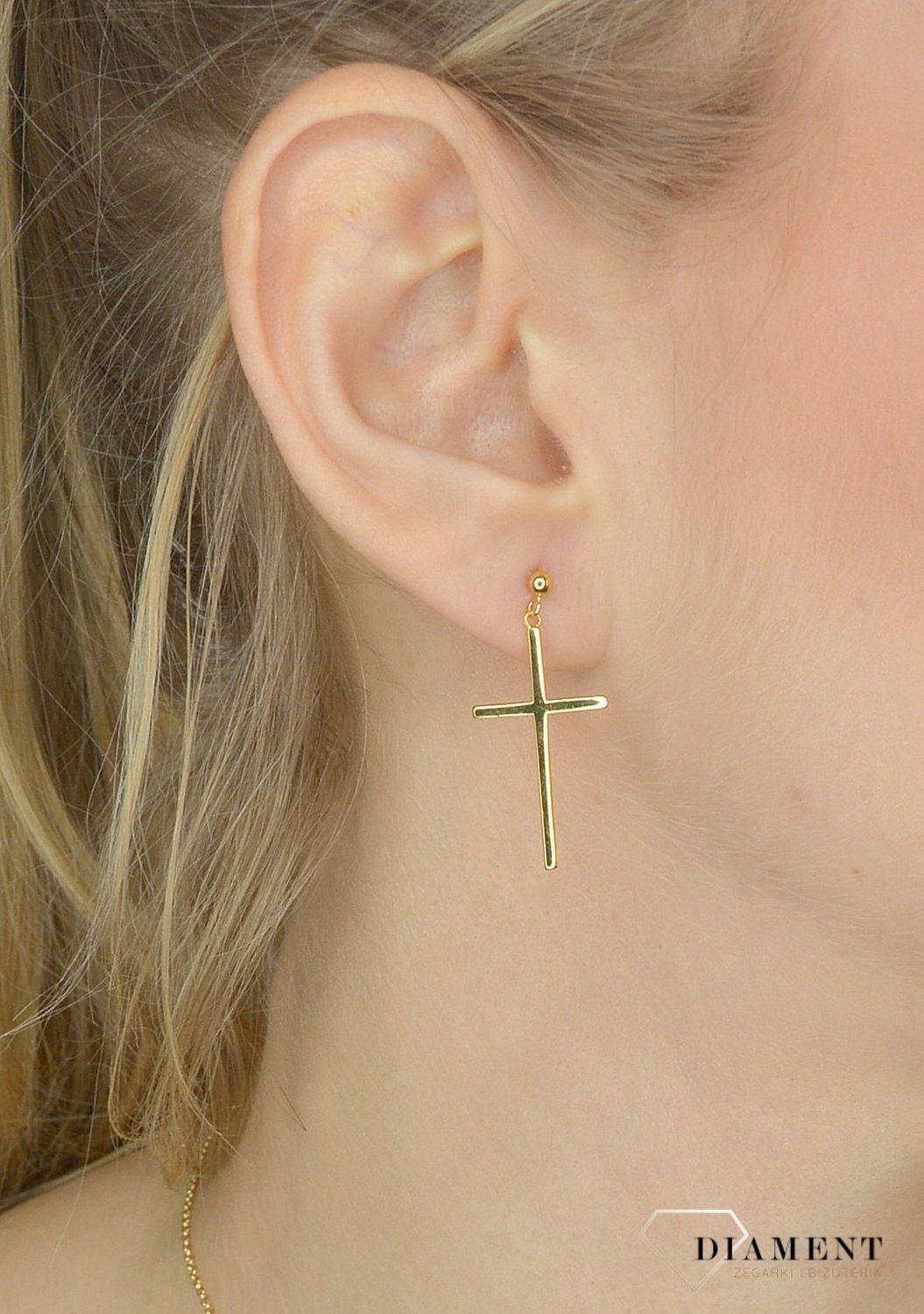 Srebrne kolczyki 925 pozłacane wiszące krzyże 271235770310.jpg