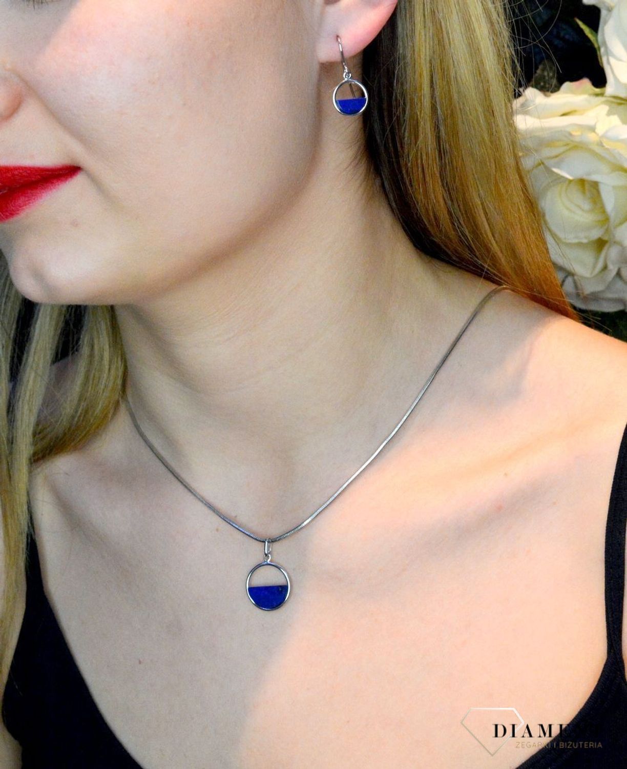 Kolczyki srebrne wiszące niebieskie blaszki 27127592.jpg