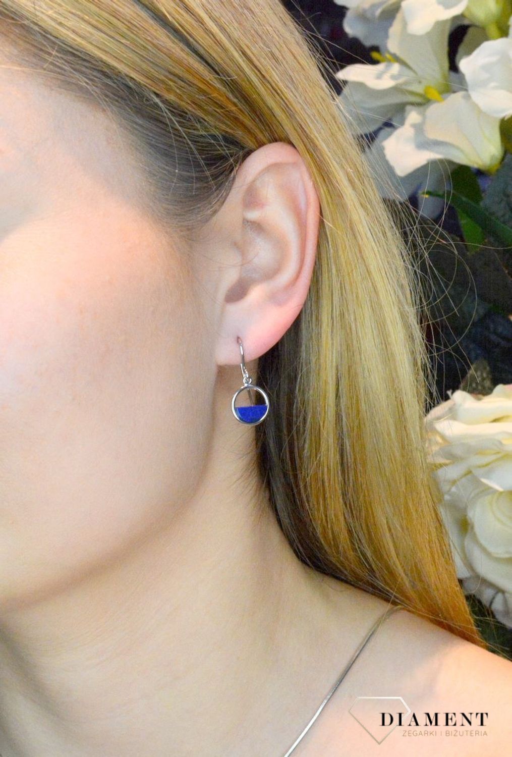 Kolczyki srebrne wiszące niebieskie blaszki 27127592.jpg