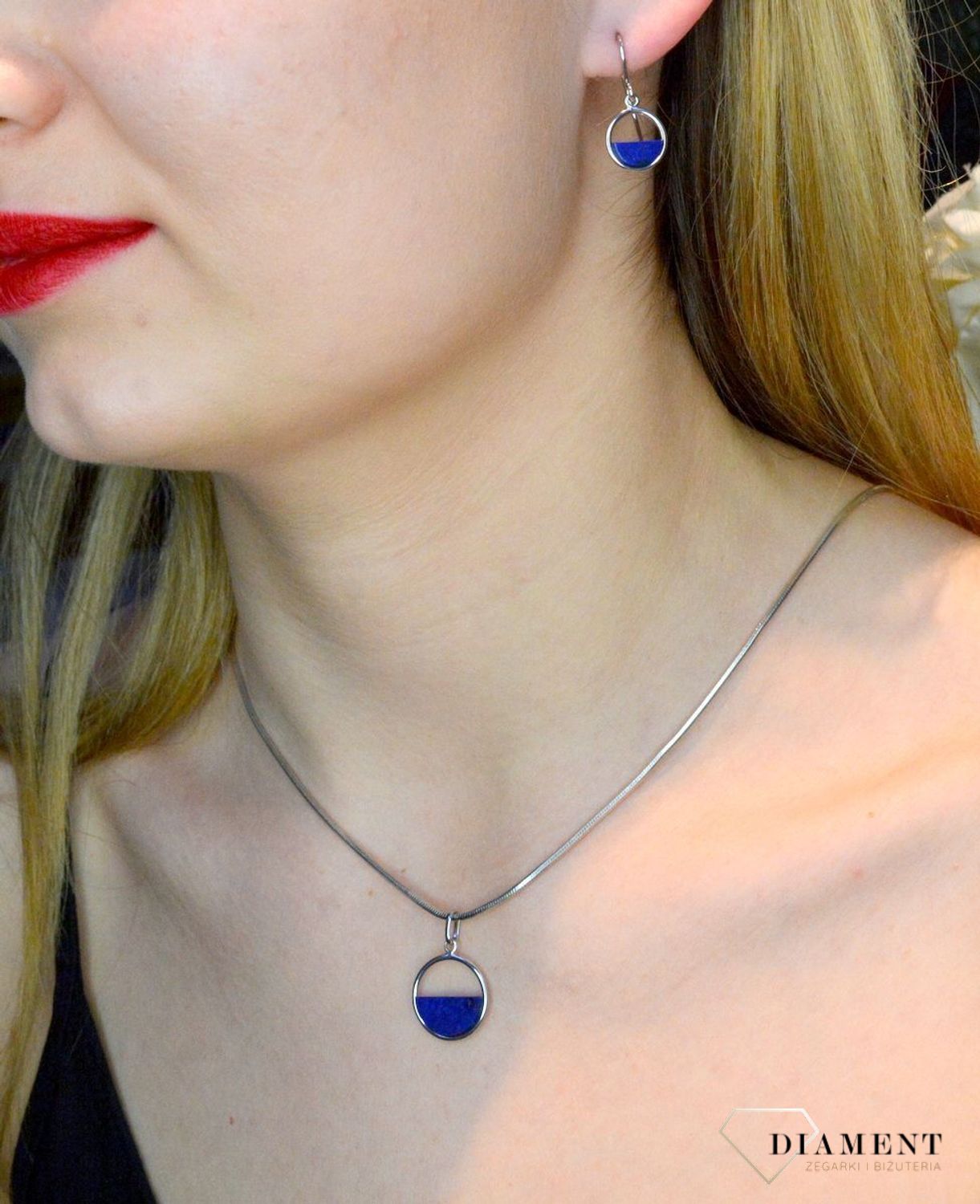 Kolczyki srebrne wiszące niebieskie blaszki 27127592.jpg