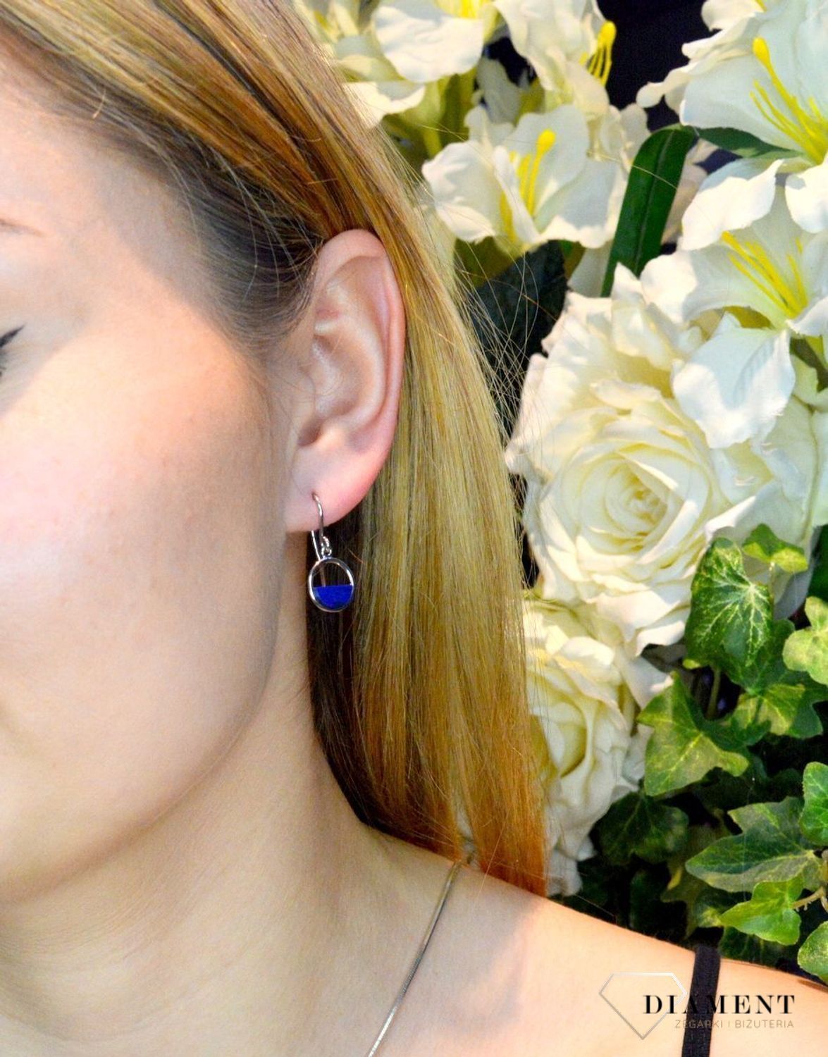 Kolczyki srebrne wiszące niebieskie blaszki 27127592.jpg
