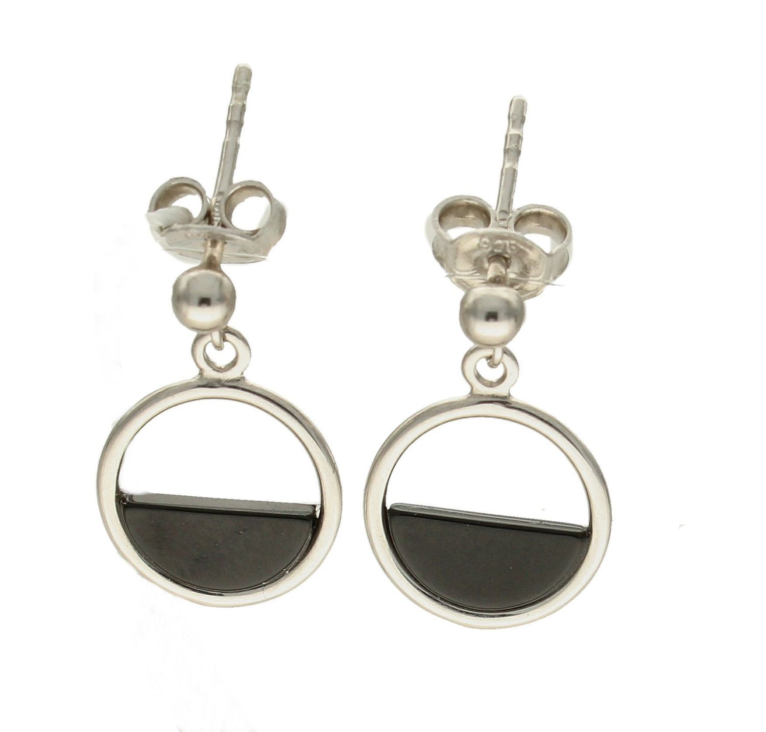 Kolczyki okrągłe srebrne wiszące z czarnym elementem 27127592CZ.jpg