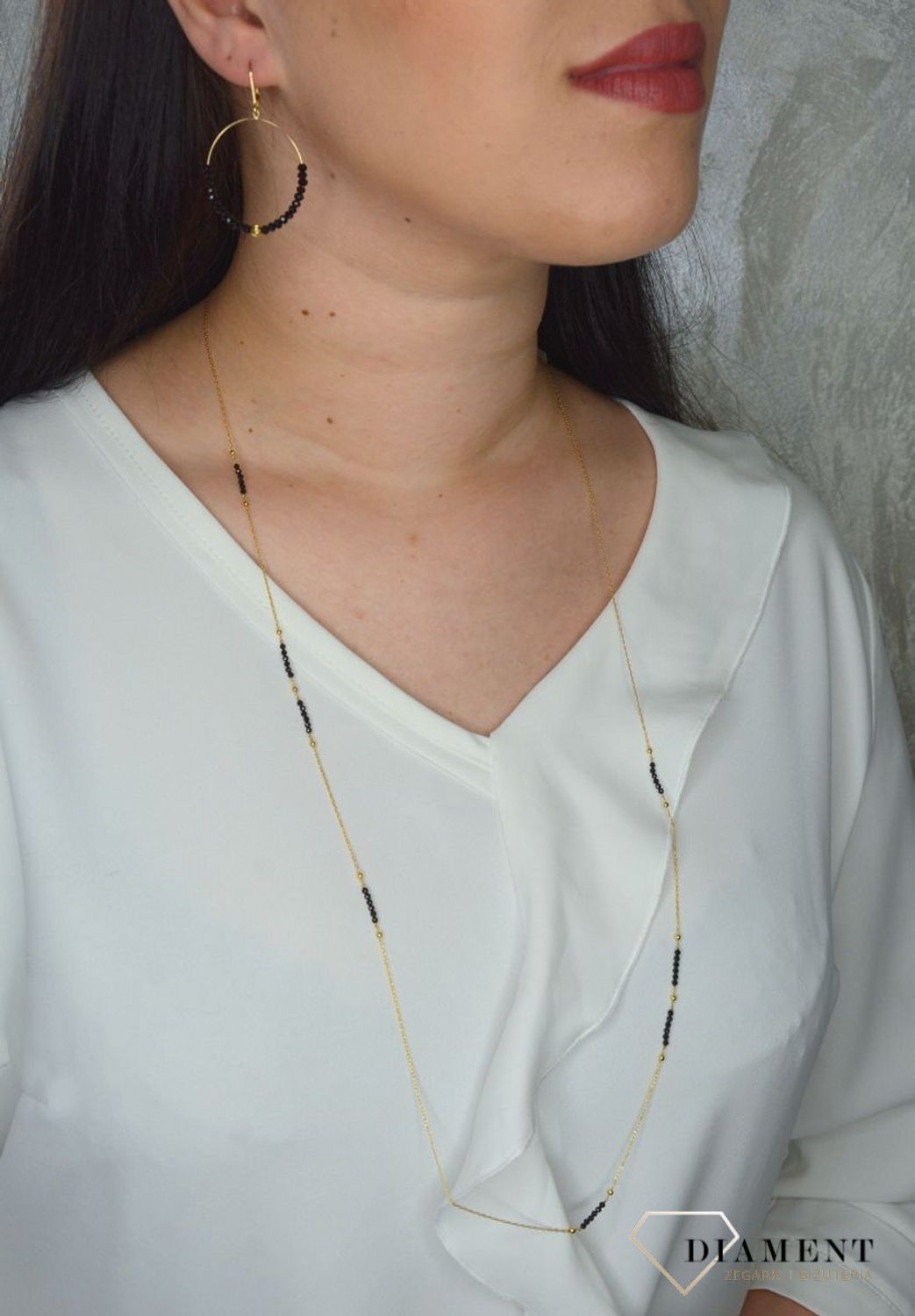 Srebrne kolczyki pozłacane koła czarne koraliki 27142067BLACK0230W.jpg