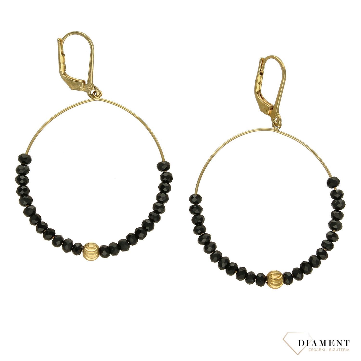 Srebrne kolczyki pozłacane koła czarne koraliki 27142067BLACK0230W.jpg
