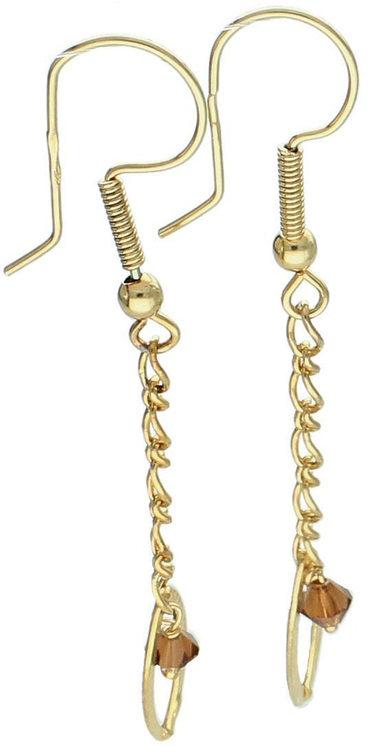 Kolczyki srebrne pozłacane 925 271431270290 – wiszące, z brązowym kryształkiem i owalną blaszką. Długość 6 cm, bigiel otwarty, lekkie i stylowe.1.jpg