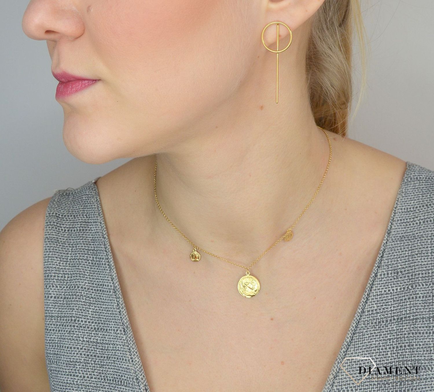 Srebrne kolczyki 925 pozłacane koła z patyczkiem 271431530320.jpg