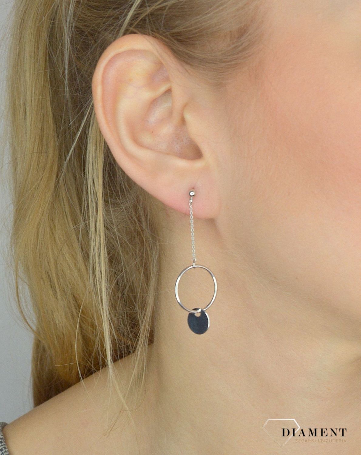 Srebrne kolczyki wiszące z łańcuszkiem zakończonym kółeczkiem 271921460300.jpg