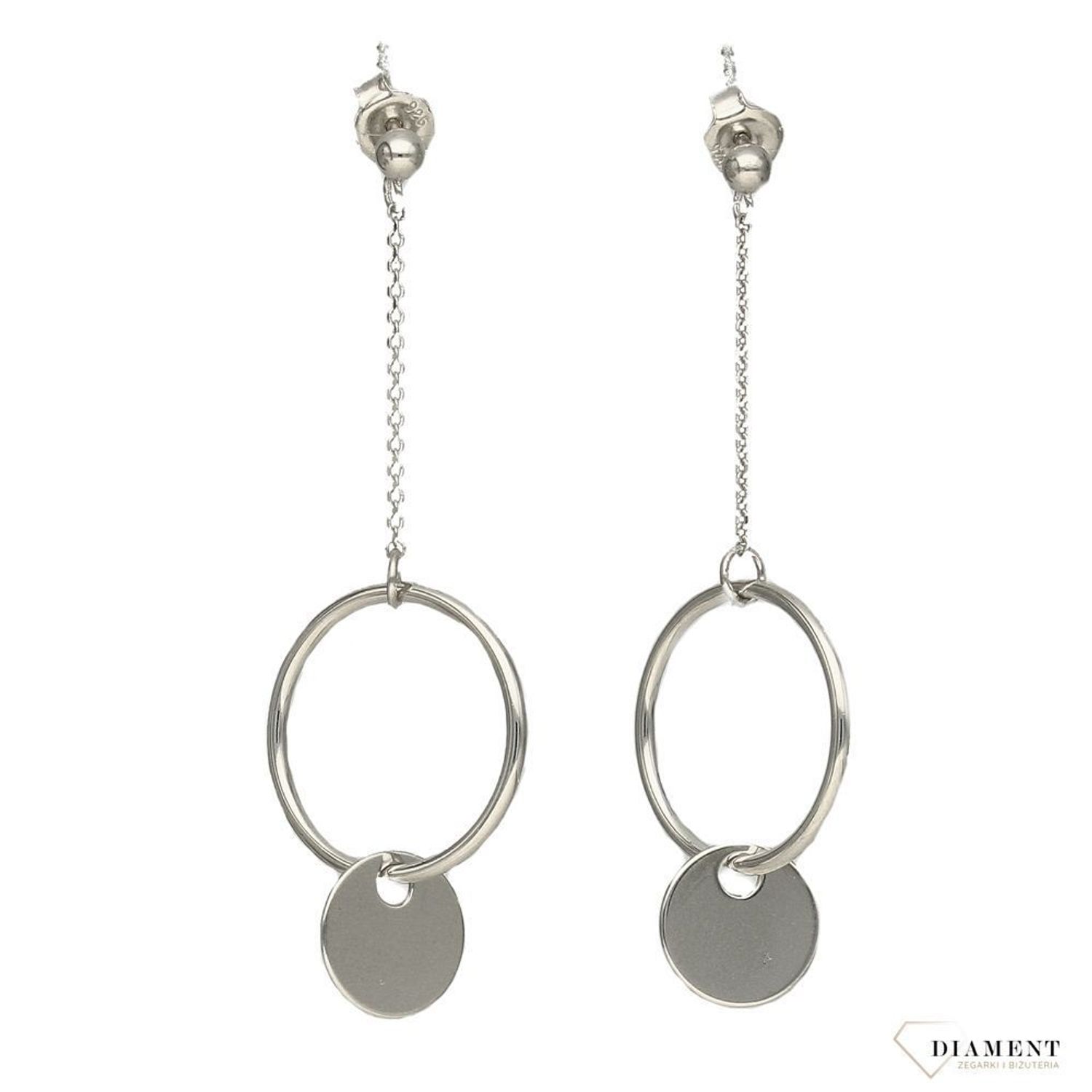 Srebrne kolczyki wiszące z łańcuszkiem zakończonym kółeczkiem 271921460300.jpg