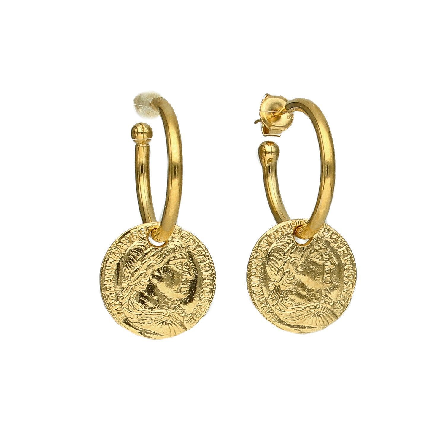 Kolczyki srebrne 925 pozłacane koła z monetką 271932250440.jpg